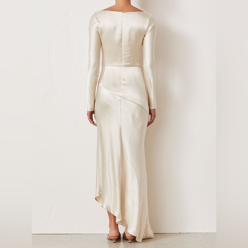 Bec & Bridge Ivory Satin Long Sleeve Maxi Dress with Thigh Slit - Picture 4 of 6